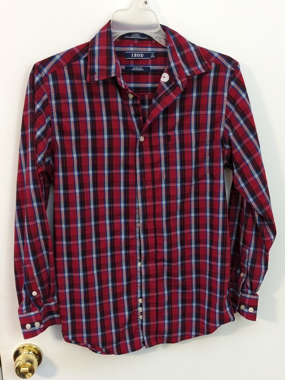Izod Boys Red Plaid Long-Sleeve Button-Down Shirt, Large